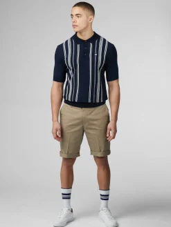 Ben Sherman Sweaters & Knits^B By Crinkle Cotton Stripe Polo - Dark Navy