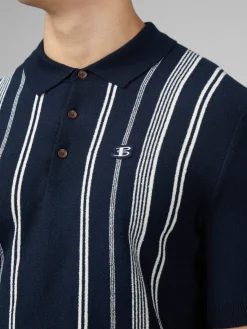 Ben Sherman Sweaters & Knits^B By Crinkle Cotton Stripe Polo - Dark Navy
