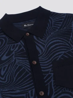 Ben Sherman Sweaters & Knits^B By Swirl Jacquard Button Through Polo - Dark Navy