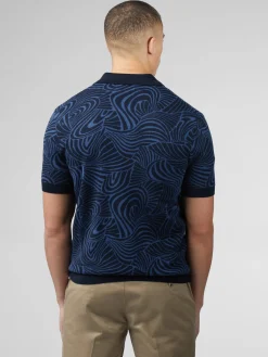Ben Sherman Sweaters & Knits^B By Swirl Jacquard Button Through Polo - Dark Navy