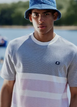 Ben Sherman T-Shirts & Tees^B By Textured Block Stripe Tee - Dark Navy