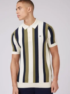 Ben Sherman Sweaters & Knits^B By Vertical Stripe Knit Polo Ivory
