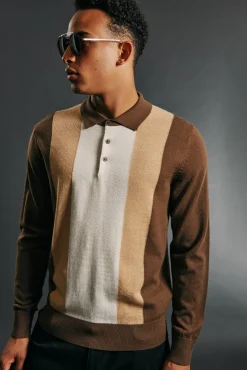 Ben Sherman Sweaters & Knits^Block Stripe Merino Knit Polo - Chocolate