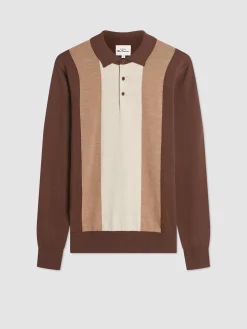 Ben Sherman Sweaters & Knits^Block Stripe Merino Knit Polo - Chocolate