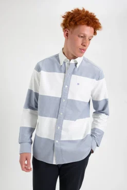 Ben Sherman Shirts^Brighton Oxford Organic Garment Dye Rugby Shirt Navy White Stripe