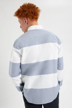 Ben Sherman Shirts^Brighton Oxford Organic Garment Dye Rugby Shirt Navy White Stripe