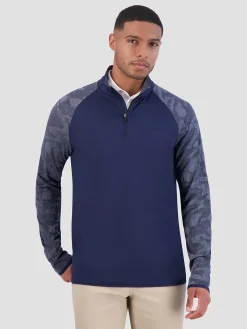 Ben Sherman Outerwear & Jackets^Camo Jacquard Sleeve Quarter Zip - Navy