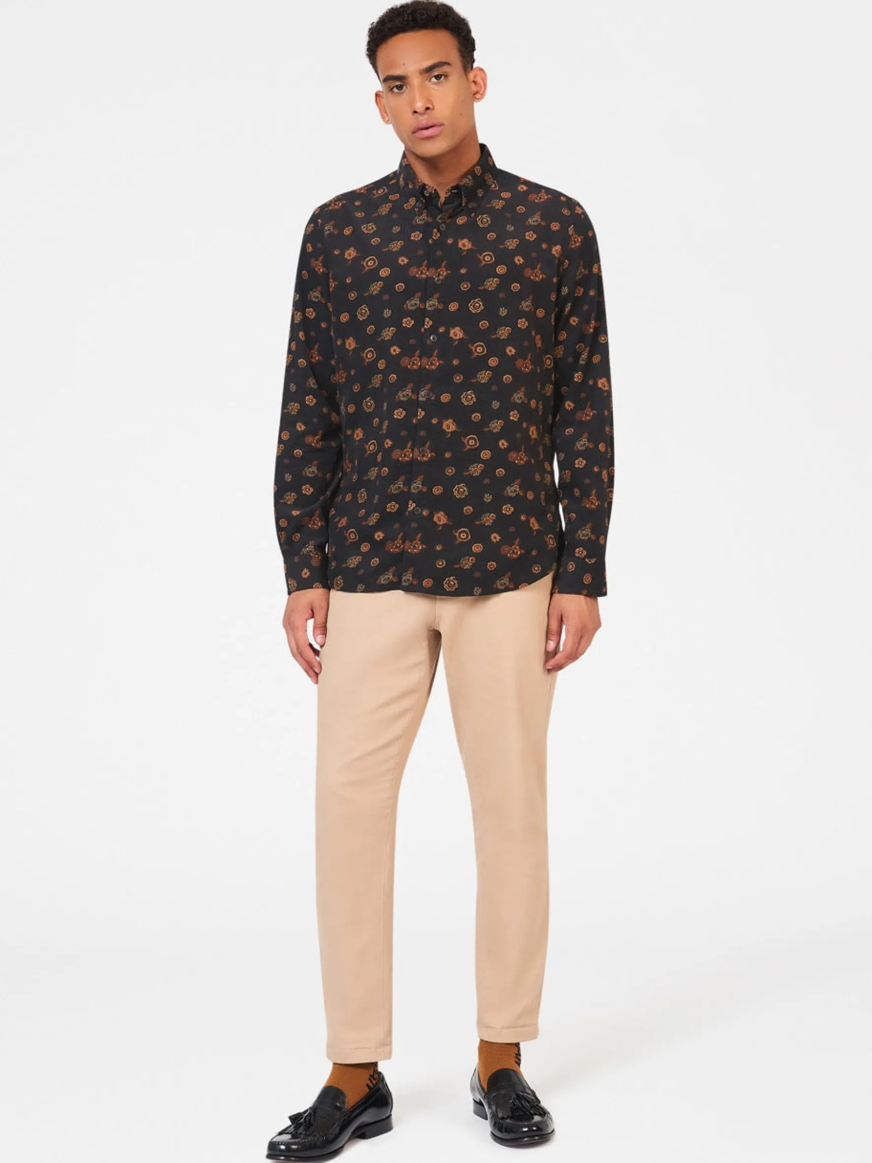Ben Sherman Shirts^Retro Floral Print Corduroy Shirt Black