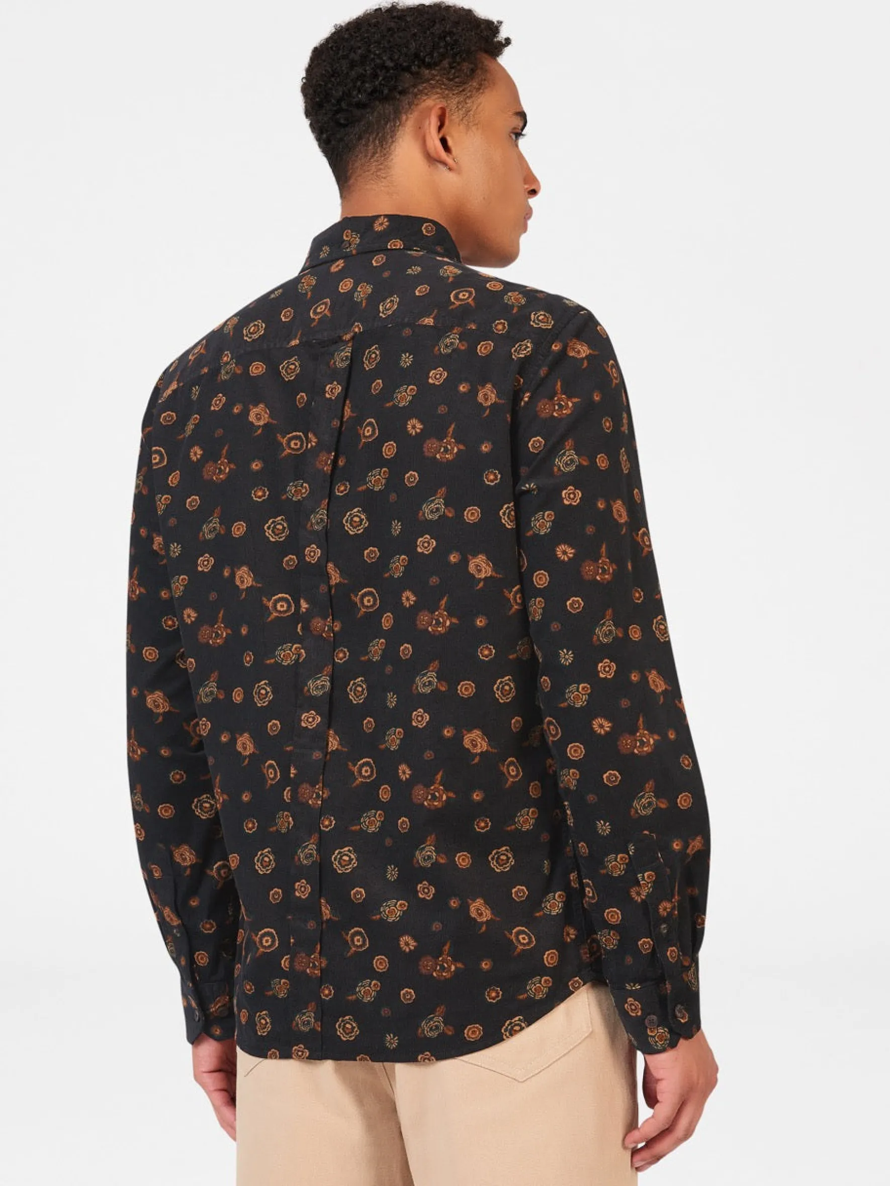 Ben Sherman Shirts^Retro Floral Print Corduroy Shirt Black