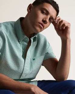 Ben Sherman Shirts^Seersucker Bengal Stripe Shirt - Green Green/Ecru