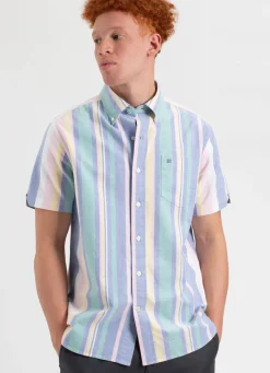 Ben Sherman Shirts^Short Sleeve Brighton Oxford Organic Stripe Shirt Deck Chair Multi Stripe