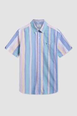 Ben Sherman Shirts^Short Sleeve Brighton Oxford Organic Stripe Shirt Deck Chair Multi Stripe