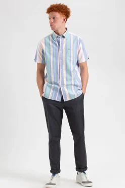 Ben Sherman Shirts^Short Sleeve Brighton Oxford Organic Stripe Shirt Deck Chair Multi Stripe