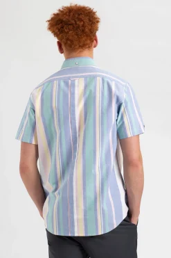 Ben Sherman Shirts^Short Sleeve Brighton Oxford Organic Stripe Shirt Deck Chair Multi Stripe