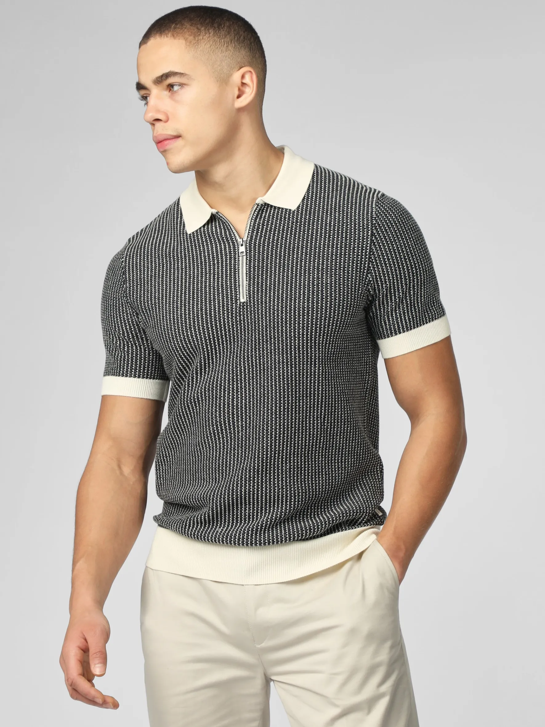 Ben Sherman Sweaters & Knits^Signature Bicolor Zip Neck Polo - Ivory
